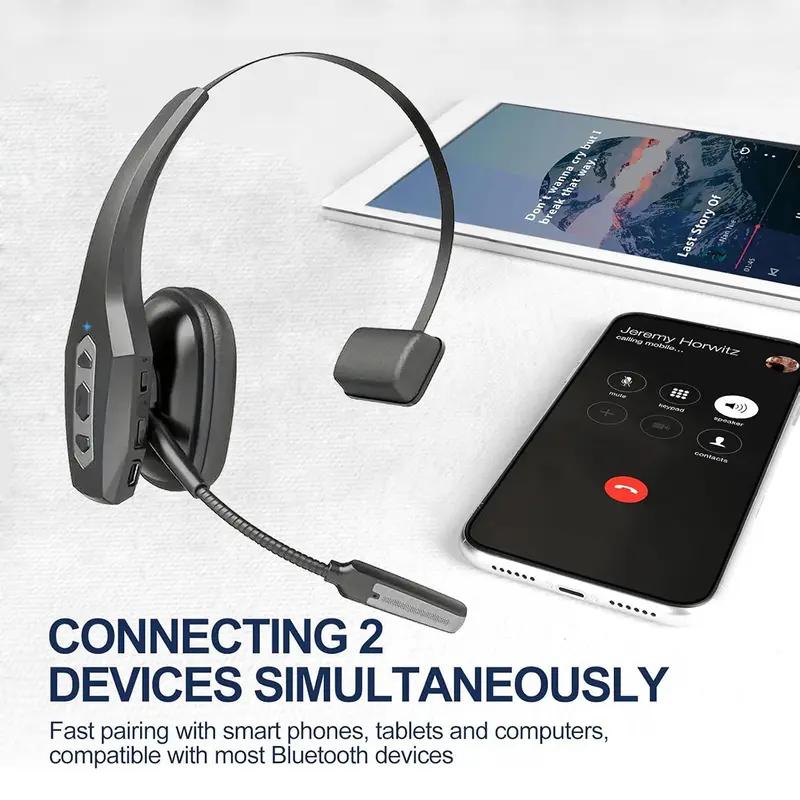 Trucker Bluetooth Headset Wireless with Mic Dual Noise Cancelling Microphone PC for Cell Phones Computer Audio Headphone Dual-Mic high quality eradphone travel work laptop pc cellphone gear Button Electronic Earbuds ipx5 waterproof audio earbuds portable