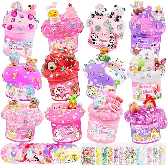 Halloween Fall Gift 12 Pack Slimes, Pink Slime Kids, Clear Butter Cloud Slime kit for Girls Ages 8-12, for Kids Slime Party Favor