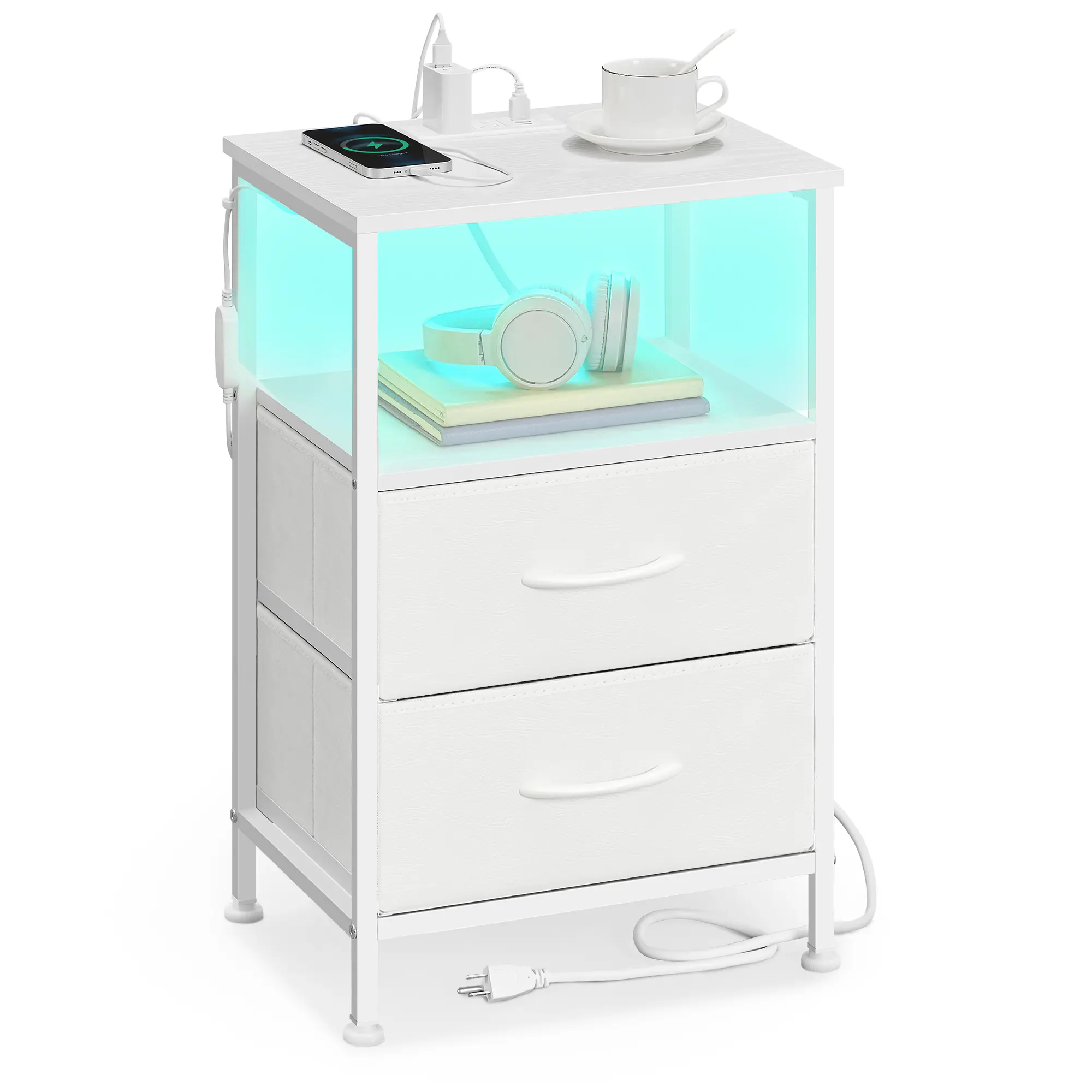 SONGMICS BELLAH Collection - Nightstand with Charging Station and App-Controlled Adjustable LED Lights, Bed Side Table, Bedroom, 11.8"D X 15.6"W X 23.8"H (30 X 39.6 X 60.4 Cm)