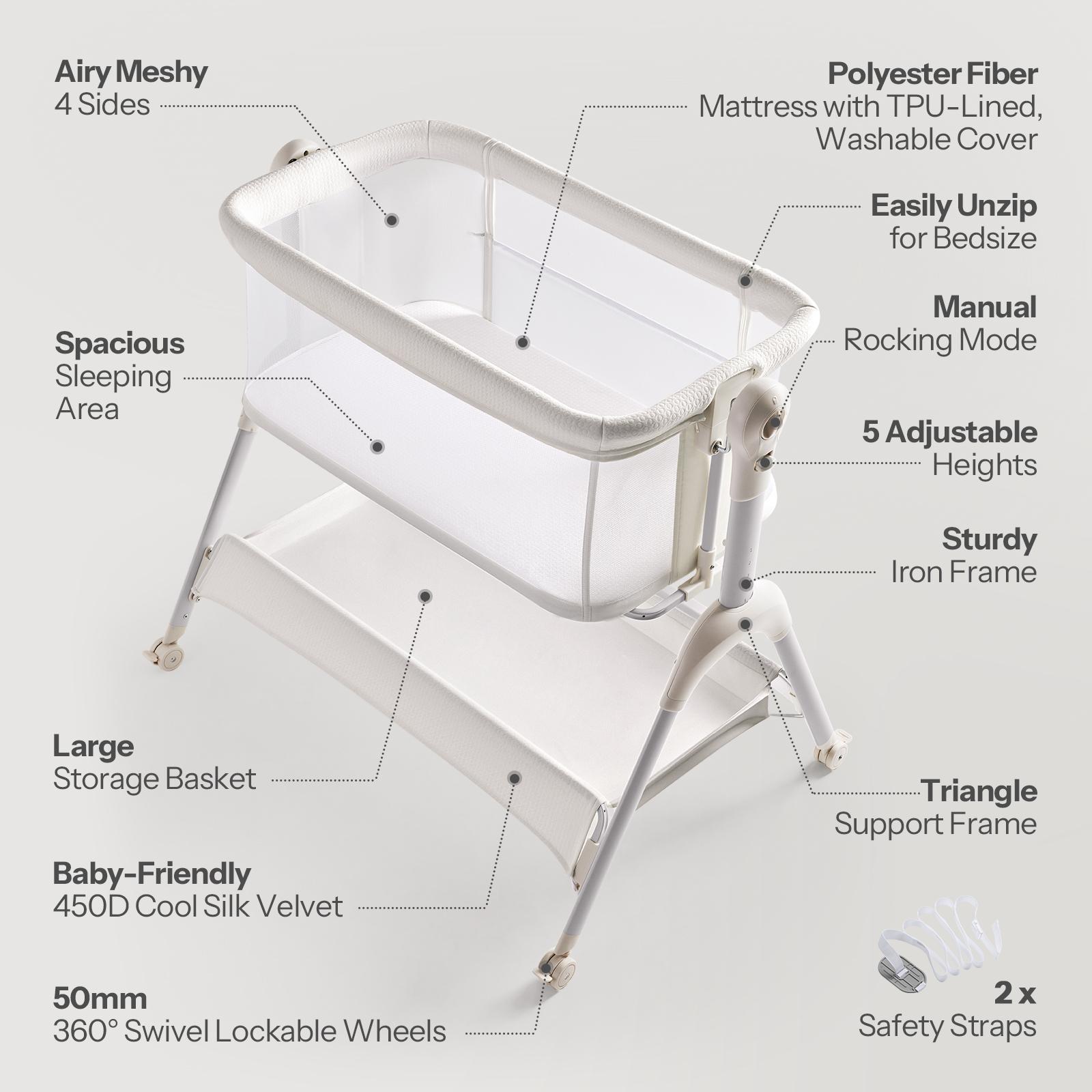 HARPPA Baby Bassinet 3-in-1 Rocking Cuddly Sway & Bedside storage Sleeper with Mattress Cover No Sheet for Cozy Nights Unisex Design Portable Sleeping Cot toddler bed