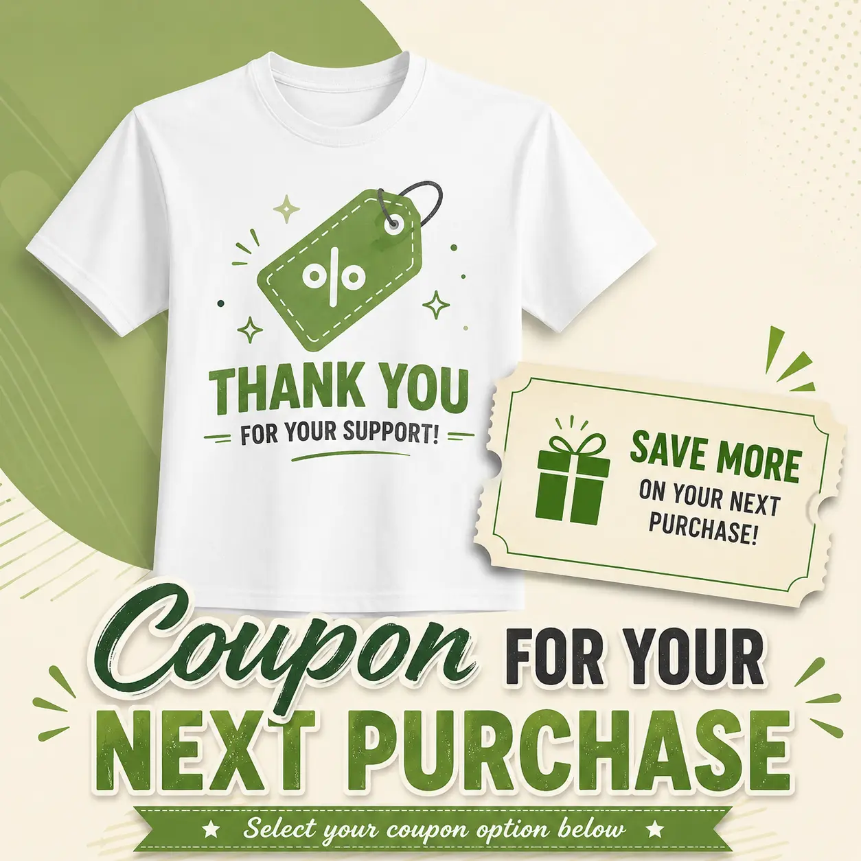 Thank You Packaging Insert T-Shirt, Customer Appreciation Card Design, Small Shop Order Message Card for Online Business Buyers. We Will Give You My Coupon In Messenger.