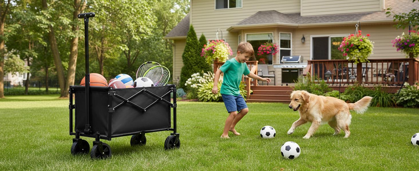 【Upgraded】Collapsible Wagon with Wheels, 176 lbs Wagons Carts Foldable Wagon Cart with Flexible Handle, Lightweight Portable Folding Utility Grocery Shopping Cart for Grocery Sports Garden Camping