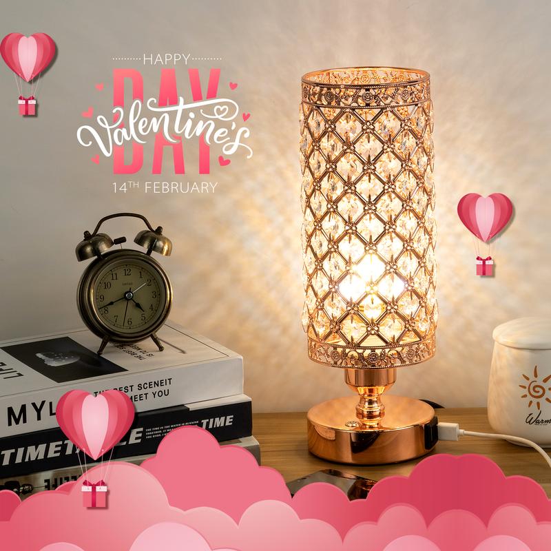 Yarra-Decor Crystal Bedside Black Table Lamp 3 Color Options Lamps for Bedroom Modern USB Nightstand Lamp with Black Chrome Crystal Shade Decorative Lamps for Living Room (LED Bulb Included) Lighting Christmas gifts Valentine's Day gifts
