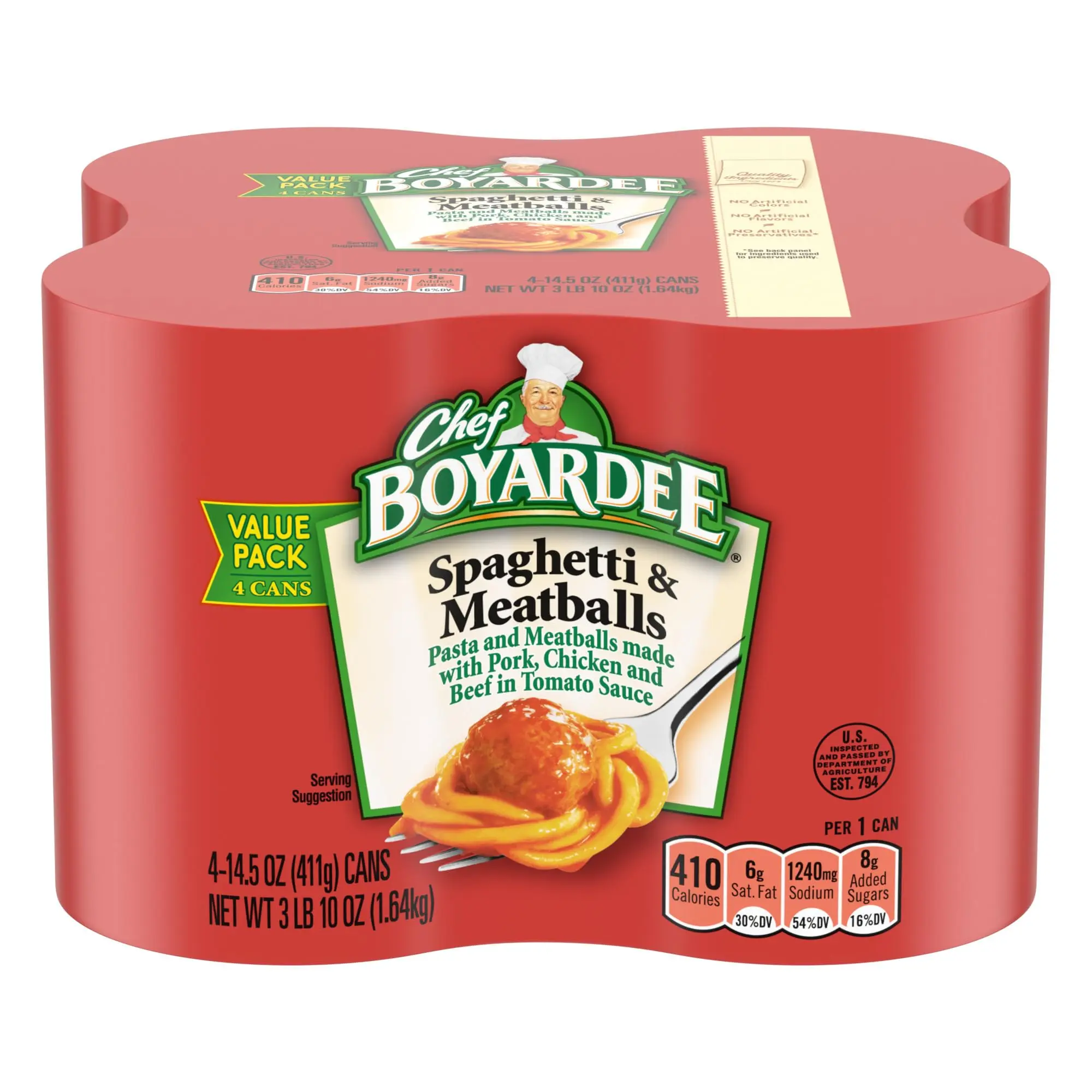 Chef Boyardee Spaghetti and Meatballs, 14.5 Oz Cans Pack of 4, Ready to Eat Pasta Meal, Italian Tomato Sauce & Meatballs, Quick Microwave Dinner