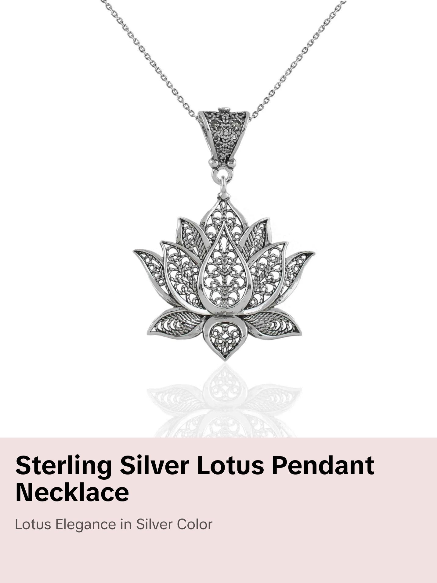Filigree Art Sterling Silver Lotus Flower Women Pendant Necklace