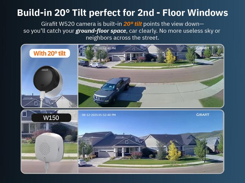 Girafit 2K Second Floor Window Camera, ChroMax AI Color Night Vision, 2.4GHz & 5GHz Wi-Fi Indoor Security Cameras, Person & Motion Detection, 24/7 Recording, Easy & Quick Install, MicroSD Card Local Monitoring