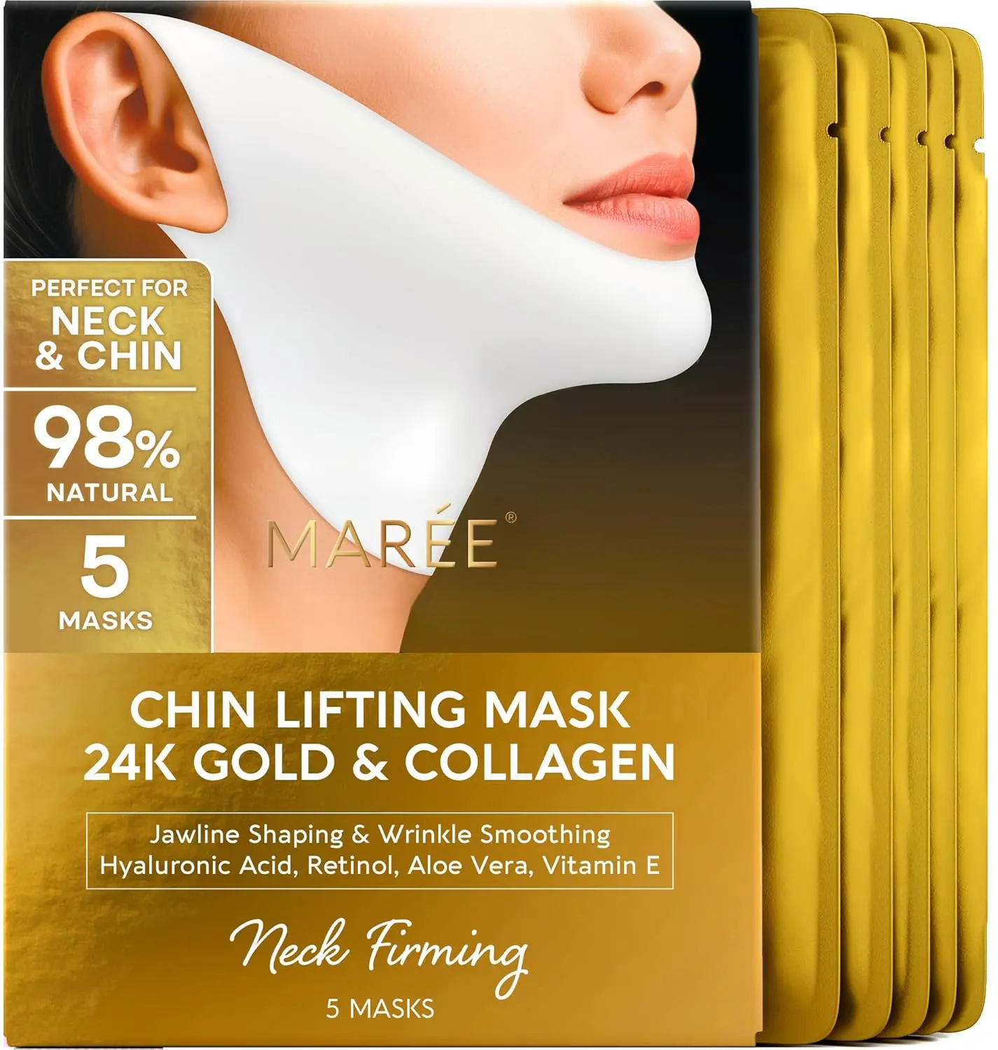 V-Line Lifting Mask MARÉE – Collagen Facial & Neck Mask – Hydrates, Firms & Smooths Jawline & Neck – 5 Masks