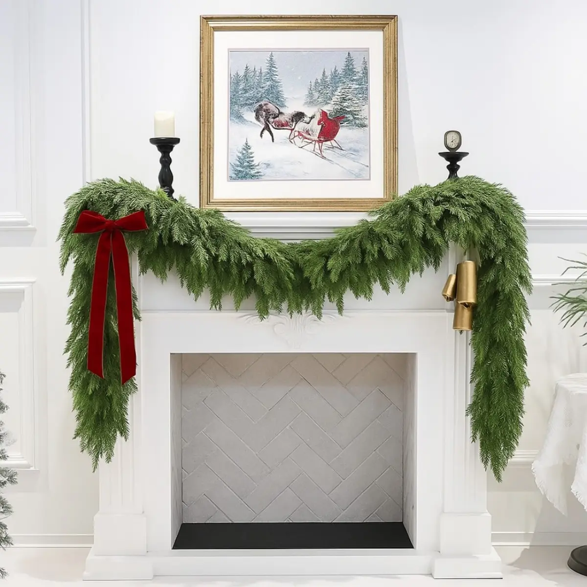 （2PCS）6FT Thick Christmas Garlands with 96 Cedar Branches, Real Touch Green Cedar Garland for Christmas Decorations, Artificial Greenery Garland for Table, Mantle, Wall, Indoor, Outdoor Holiday Decor,back to school,back to school haul
