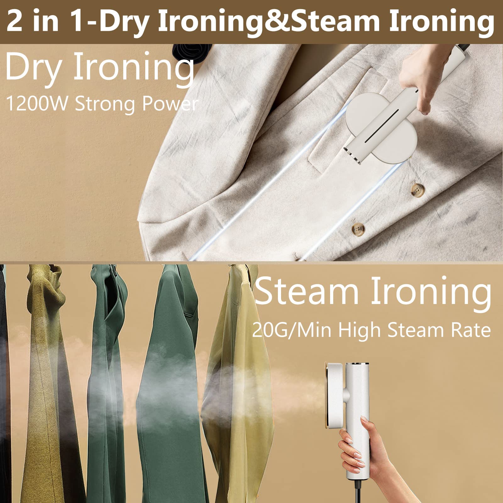 ELORTI Garment Steamer for Clothes,Hanrdheld Steamer & lron 2 In 1, Portable Travel Clothing Steamer lron,10s Fast Heat-Up, Mini Garment Steamer & Iron,Holiday Gifts ELORTI Garment Steamer for Clothes,Hanrdheld Steamer & lron 2 In 1, Portable Travel Clothing Steamer lron,10s Fast Heat-Up, Mini Garment Steamer & Iron,Holiday Gifts