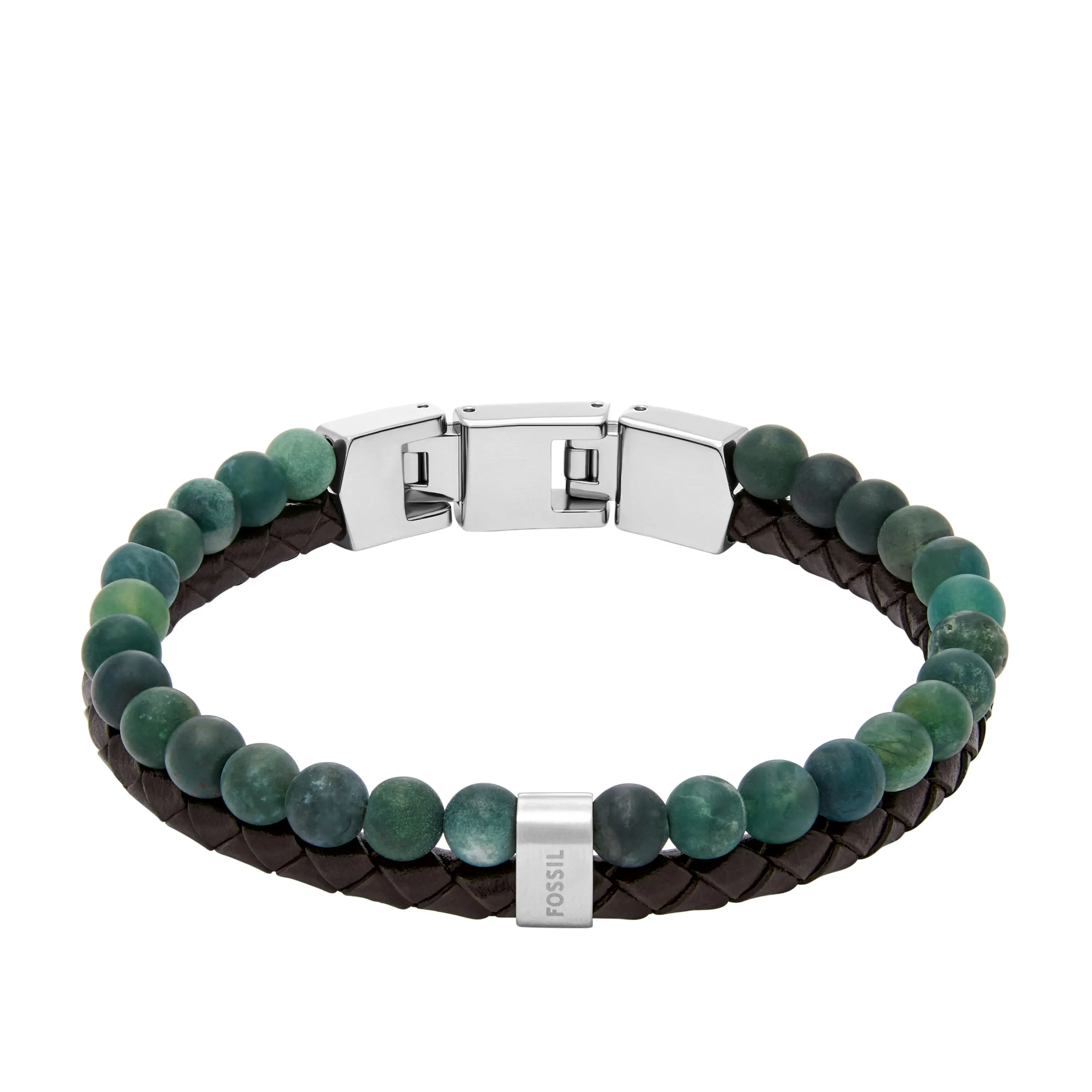 Fossil Men's Beads Brown Leather Multi-Strand Bracelet