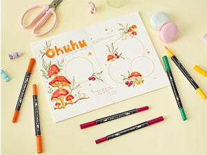 Ohuhu Maui 100-Color Brush Pens Dual Brush Fine Tip Drawing Pens Water-Based Coloring Markers for Calligraphy Bullet Journal with Carrying Case -Maui