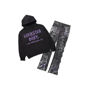 Saxon Purple/Black Hoodie/Stacked Flare Jean Set Saxon Purple/Black Hoodie/Stacked Flare Jean Set