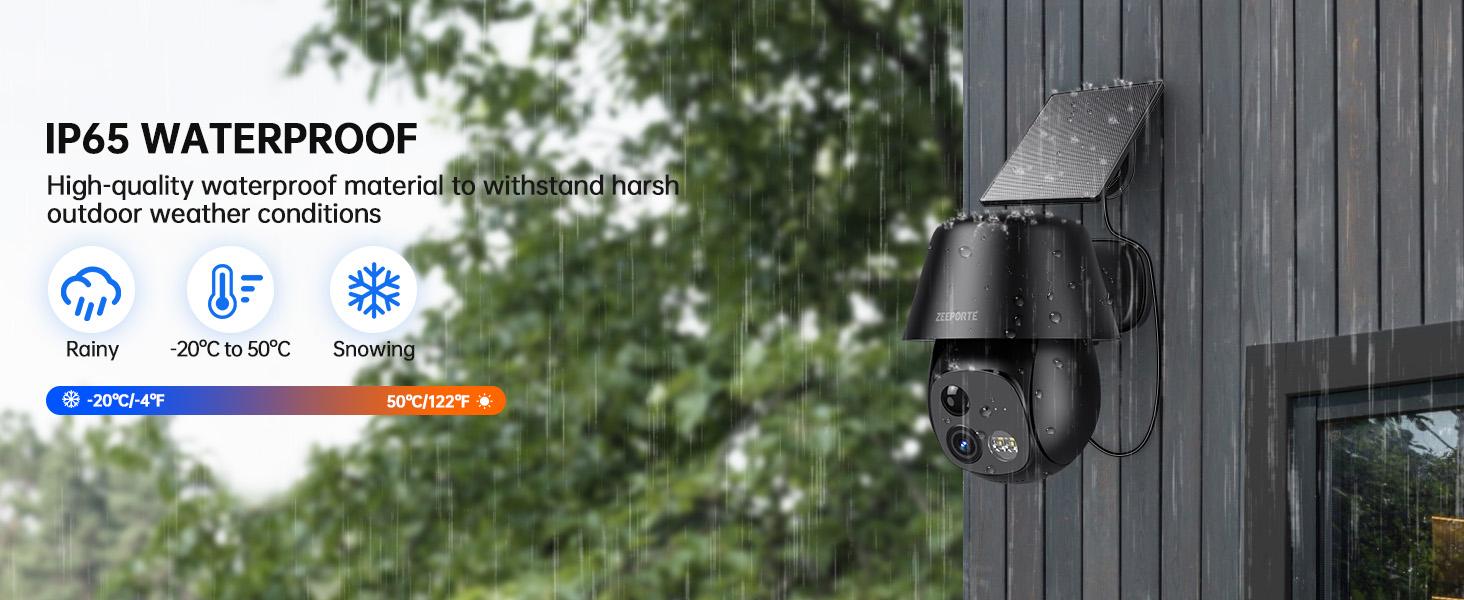 ZEEPORTE 2K WIFI  Security Cameras Wireless Outdoor-360° PTZ Cameras for Home Security with Solar Panel/Battery Powered, Night Vision, Two-Way Audio, PIR Sensor