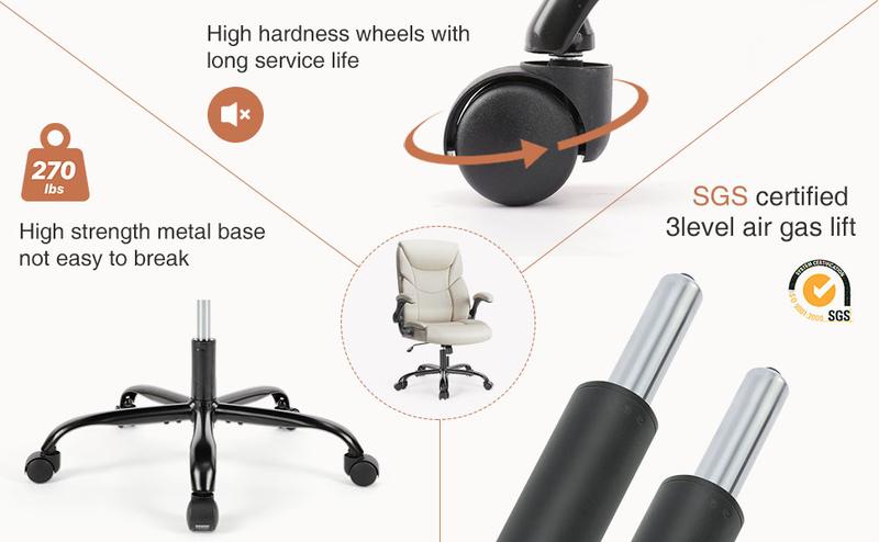 SweetFurniture Office Chair - Ergonomic Executive Computer Desk Chairs with Adjustable Flip-up Armrest, Swivel Task Chair with Lumbar Support, Strong Metal Base, PU Leather