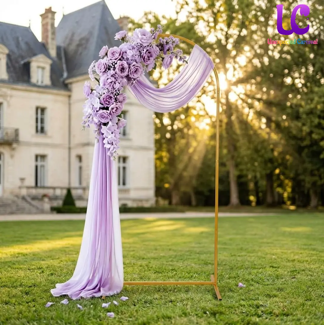 6ft Gold Metal Frame Backdrop Stand, 6ft Height, Stable Square Base, Easy to Assemble & Reusable, for Wedding & Birthday Event Space Decor