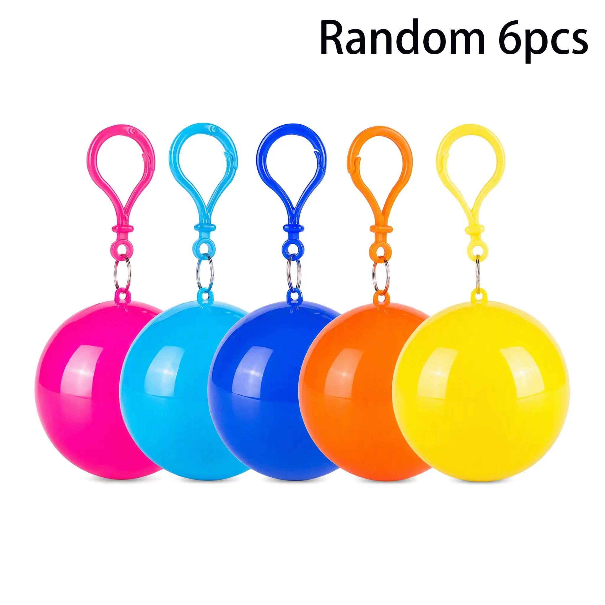 6pcs Portable Ball-Shaped Disposable Raincoats with Carabiner Hook, Compact Waterproof Emergency Ponchos for Adult Outdoor Travel, Lightweight 1-Time Rain Gear
