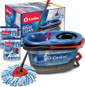 O-Cedar Rinseclean Spin Mop & Bucket System + 2 Extra Mop Heads| Clean with Water | Removes 99% of Bacteria