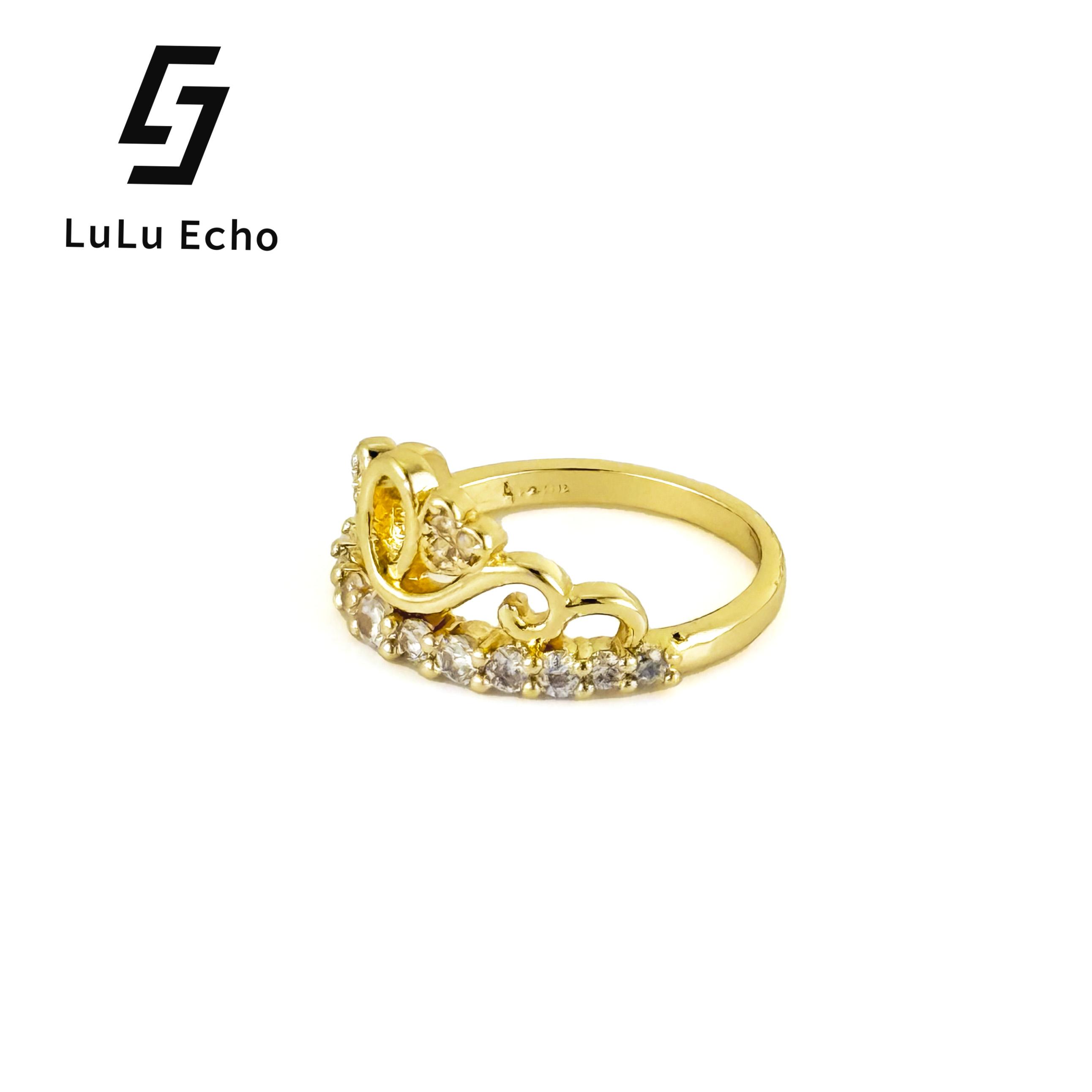 LuLuEcho 14K Gold Plated Crawn Ring Gold Crown and Sparkling Accents by Sarah Kim Elegant Jewelry Accessory for Casual & Formal Events