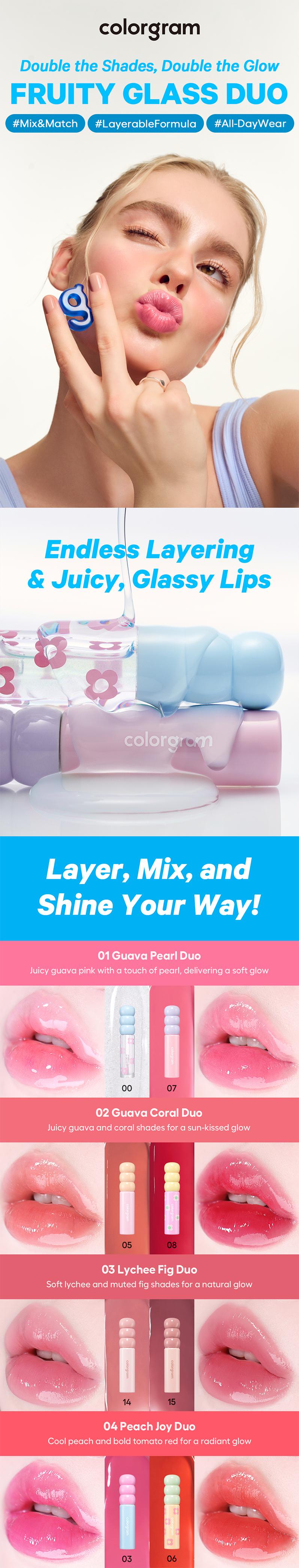 Colorgram Fruity Glass Tint Duo - bestselling glossy-to-stain lip set for juicy, vibrant lips daily