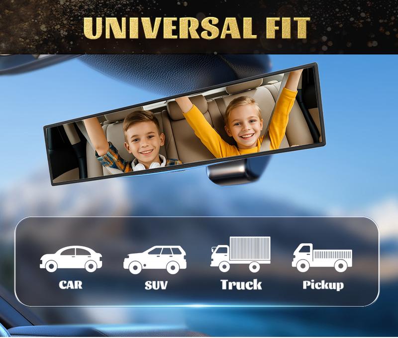 Universal 11.81 Inch Panoramic Convex real view Mirror, Interior Clip-on Wide Angle to Reduce Blind Spot Effectively for Car SUV Trucks Clear Visibility Safety Install Rearview High Definition