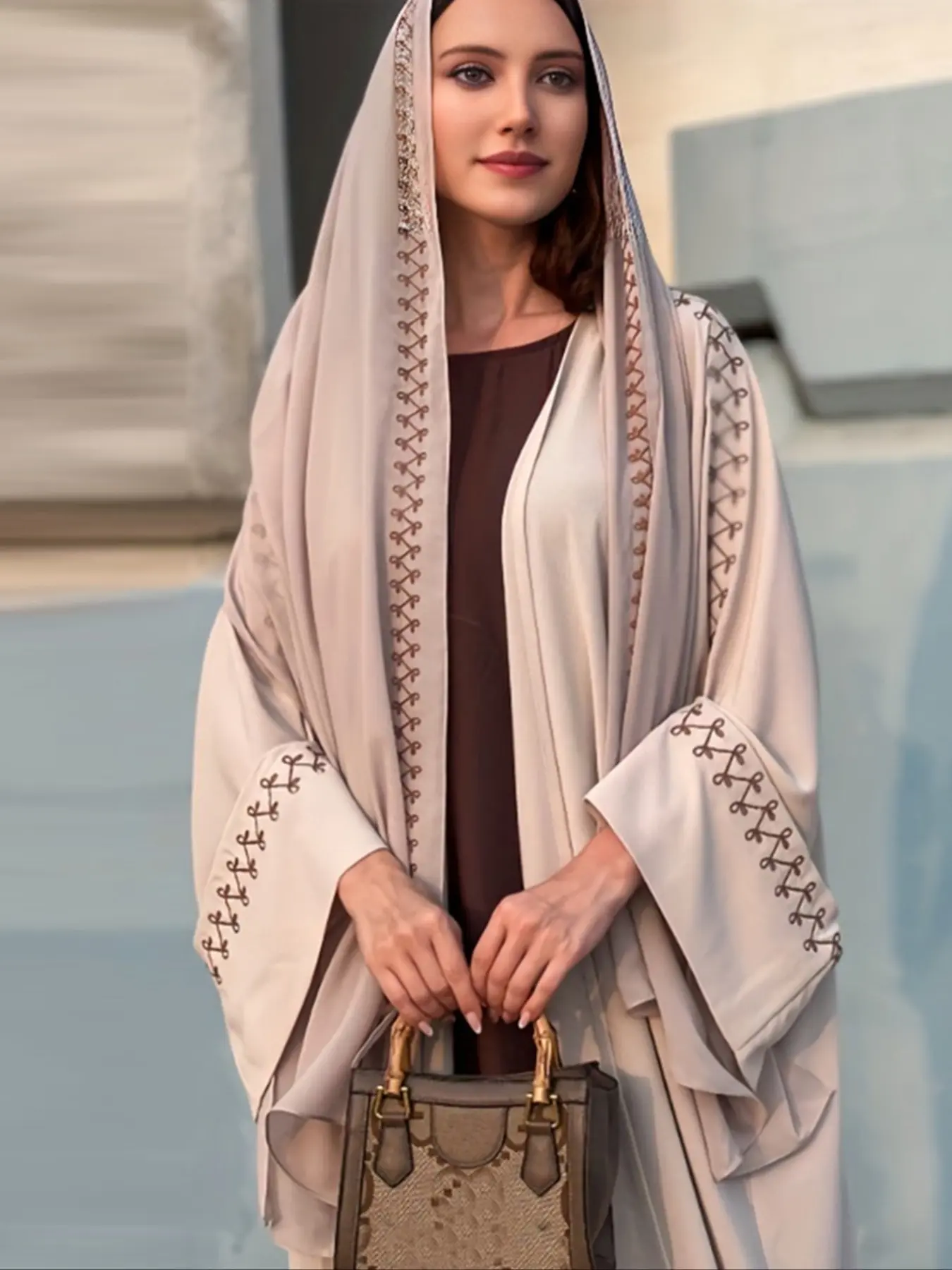 Women's Embroidered Abaya Hijab Set, Loose Abayas, Batwing Sleeves, Elegant Party Wear, Long Loose Fit, Fall & Winter Fashion, Elegant Islamic Clothing, Abaya With Hijab, Muslim Clothing
