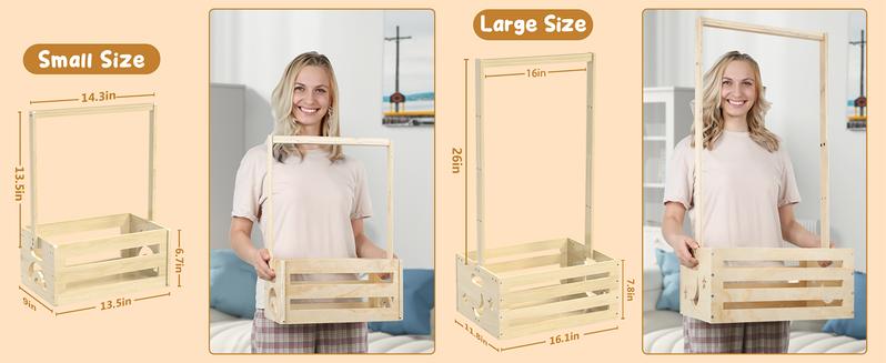 Wooden Baby Shower Crate Closet Wood Basket for Gifts with Handle Boy Girl Clothes Gender Reveal Storage Box for Newborn New Parent