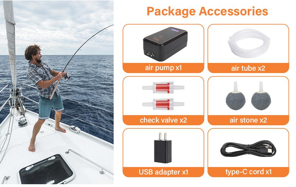 hygger Aquarium Bubble Tube Aquarium Air Pump, Rechargeable Portable Oxygen Pump with Single/Dual Outlets, Ultra Quiet Battery Powered Air Bubbler for Fish Tank up to 200 Gallon