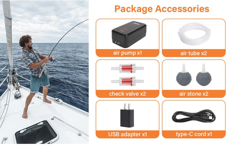 hygger Aquarium Bubble Tube Aquarium Air Pump, Rechargeable Portable Oxygen Pump with Single/Dual Outlets, Ultra Quiet Battery Powered Air Bubbler for Fish Tank up to 200 Gallon