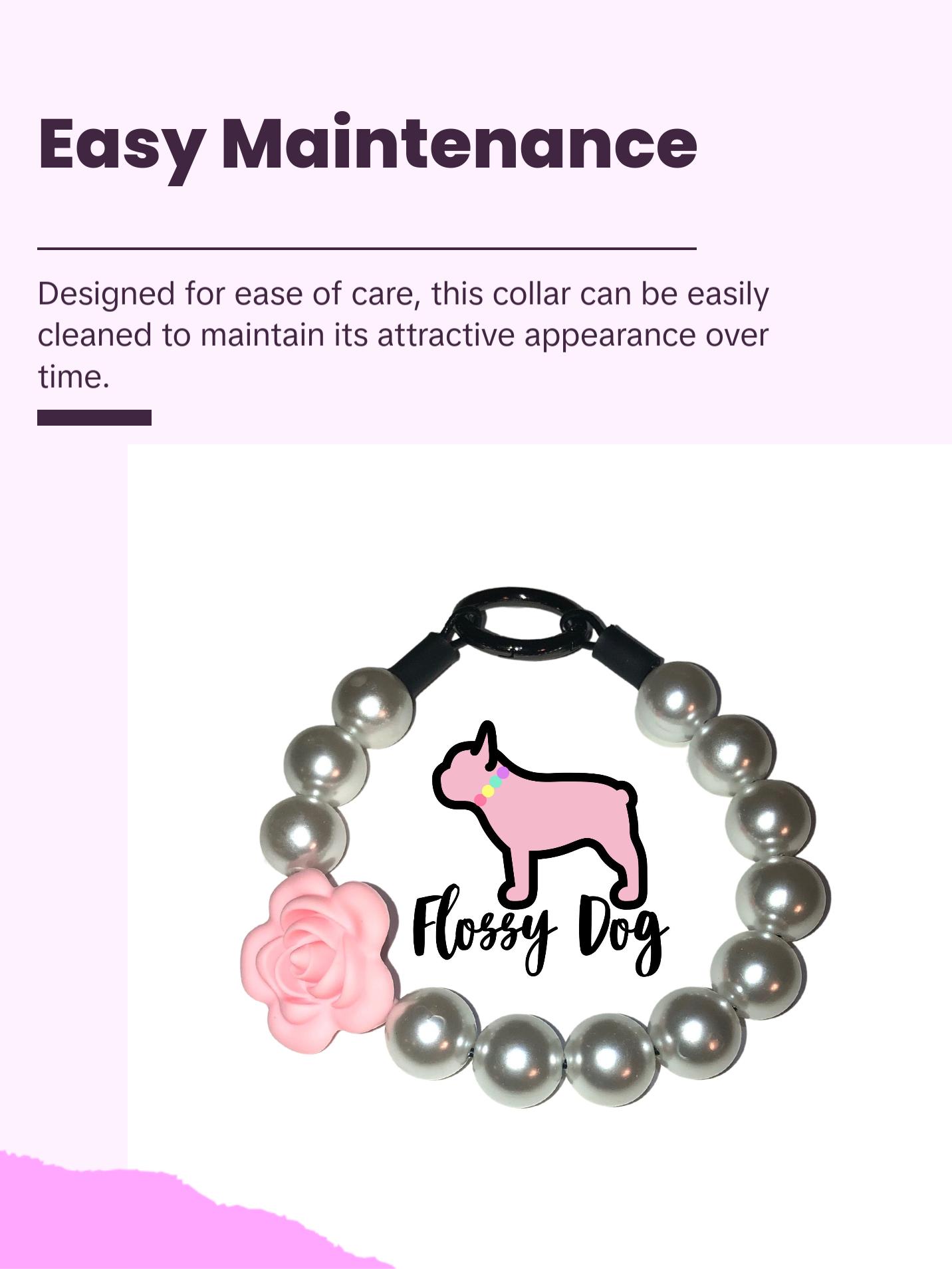 Pearl Flower Beaded Dog Collar | Durable Dog Necklace With Large Beads & Flower | Puppy Pearls | Wedding Bead Collar with free Charm