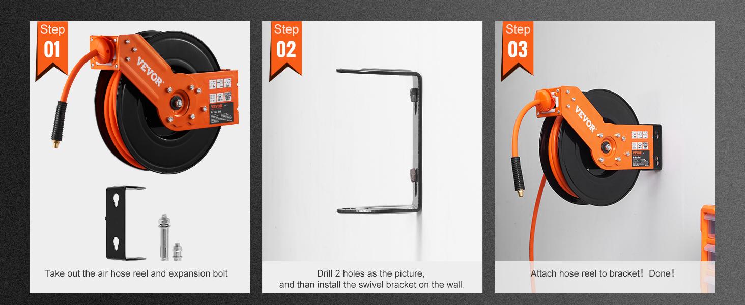 VEVOR Retractable Air Hose Reel, TikTokShopBlackFriday, Max. 100 FT, 300 PSI Hybrid Air Hose , Air Compressor Hose Reel with 5 ft Lead in, Ceiling / Wall Mount Heavy Duty Single Arm Steel Reel VEVOR Super Brand Day