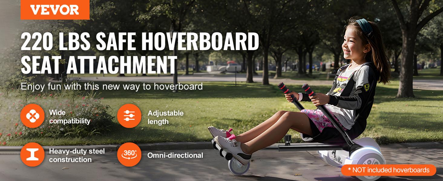 VEVOR Not with wheels Hoverboard Seat Attachment,  Compatible with All 6.5" 8" 8.5" 10" Hoverboards, Grips Control, Adjustable Frame Length and 220 LBS Load Capacity, Hover Board Go Karts Accessory, for Kids Adults