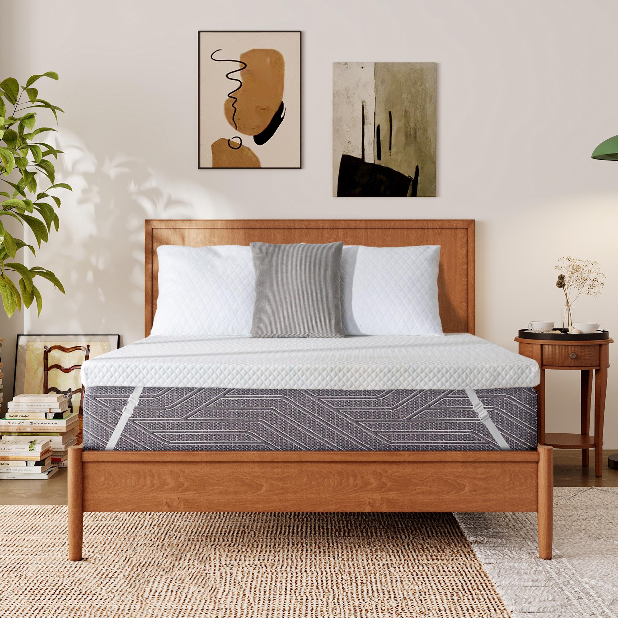 EGO Original White Gel Memory Foam Mattress Topper - Cooling Sleep with Ventilated Design & Removable Fitted Cover, Twin, Full, Queen, King Sizes Ventilation Holes Pressure Relief Comfort Elastic Straps