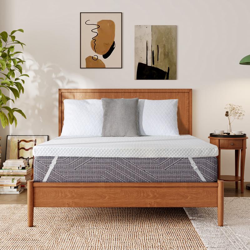 EGO Original White Gel Memory Foam Mattress Topper - Cooling Sleep with Ventilated Design & Removable Fitted Cover, Twin, Full, Queen, King Sizes Ventilation Holes Pressure Relief Comfort Elastic Straps