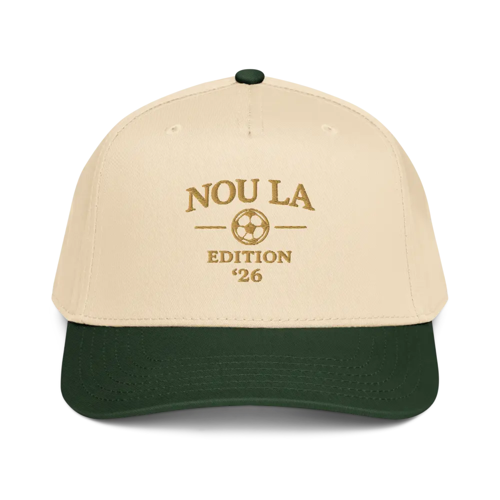 NOU LA Edition ’26 Hat (Ayiti Back Hit) – Cream & Deep Green Premium Dad Cap, Haitian Pride Soccer Summer Drop