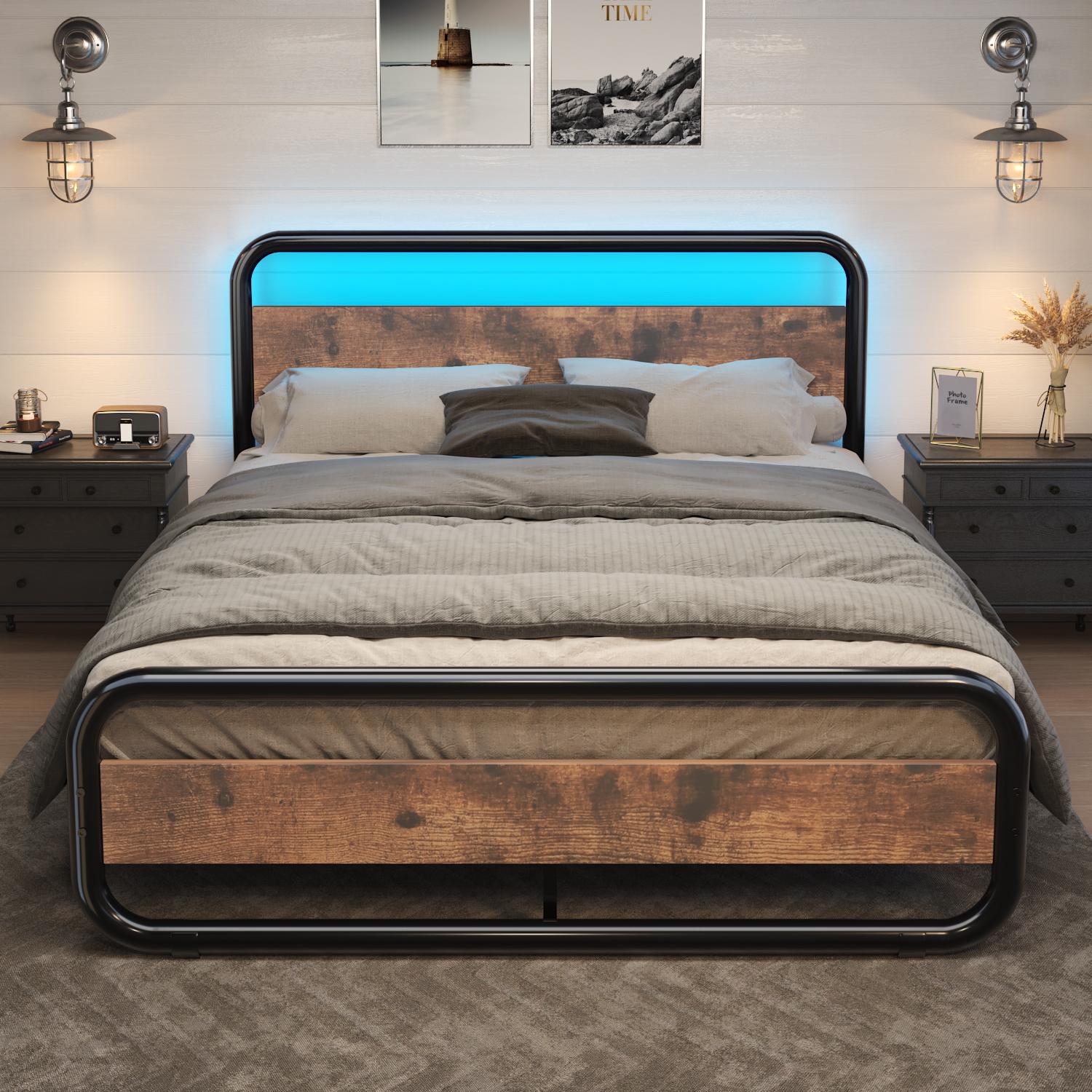 HOMBCK Bed Frame with LED Light Headboard, Mattress not included, Rustic LED Metal Platform Bed, No Box Spring Needed HOMBCK Bed Frame with LED Light Headboard, Mattress not included, Rustic LED Metal Platform Bed, No Box Spring Needed
