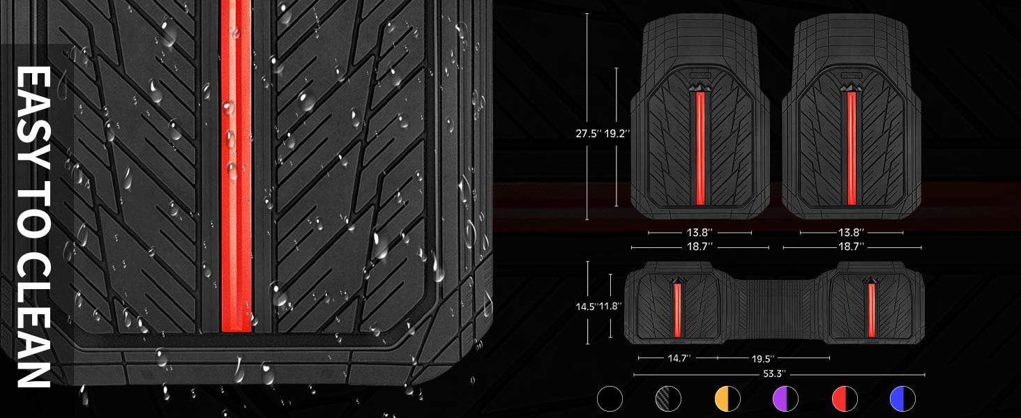 CAR PASS Tire Tread DeepDish Rubber Floor Mats，Heavy Duty car mats， Universal XL~M ，Fit for Truck SUV Vehicle Automotive, Waterproof car mats 3 Piece