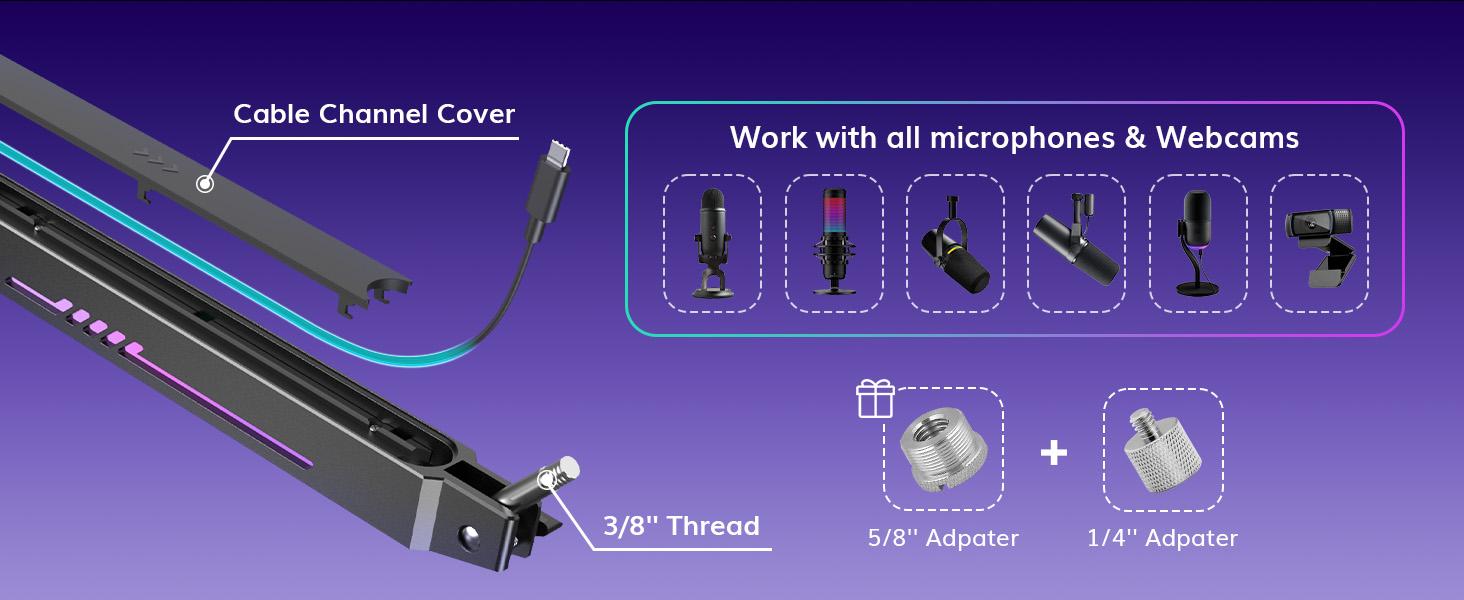 TONOR T90/T20S RGB Boom Arm, Adjustable Mic Stand with 11 Light Modes for Gaming, Streaming, Podcasting, and Recording, Durable Steel Usb Cable