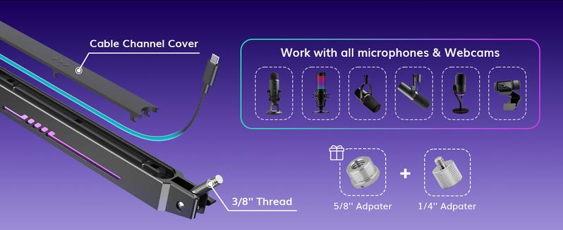 TONOR T90/T20S RGB Boom Arm, Adjustable Mic Stand with 11 Light Modes for Gaming, Streaming, Podcasting, and Recording, Durable Steel Usb Cable