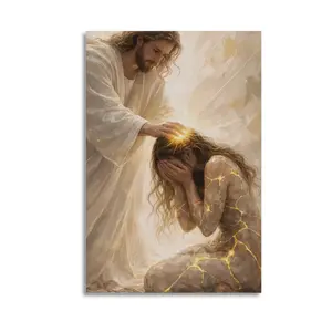 Healed By Him Christian Art Canvas, Jesus and Woman Wall Art, Jesus Print, LDS Art, Bible Art, Jesus with Girl, Religious Prints, Jesus Wall Art, Jesus Art Decor Decoration Artistic posters(New arrivals in May)