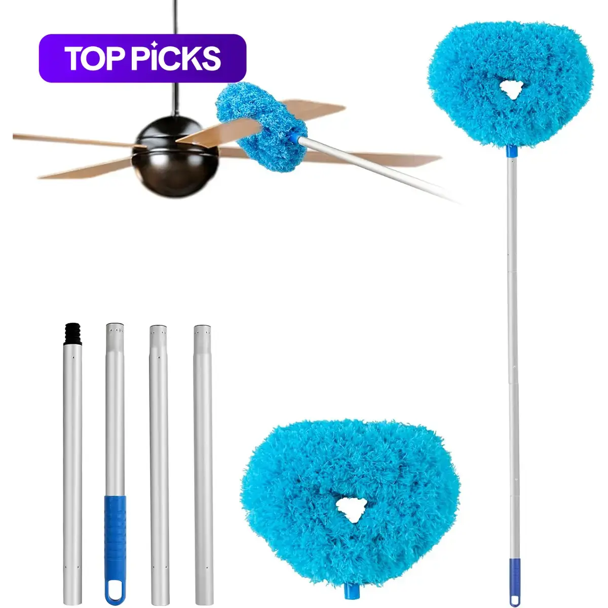 Ceiling Fan Cleaner Duster with Extension Pole, Extendable Microfiber Duster, 1 Set Removable and Washable Microfiber Dust Removal Brush, Cleaning Supplies, Home Care Supplies #GLOBAL PICKS