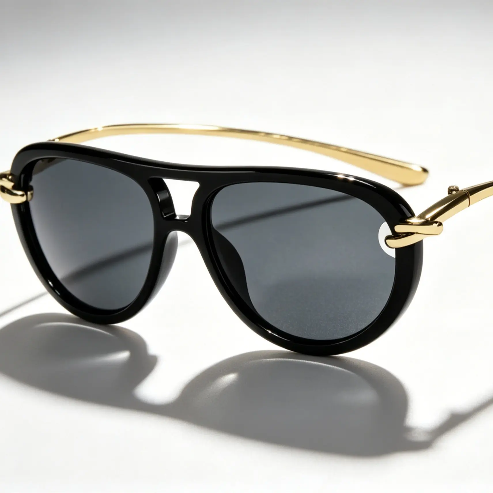 Luxury Aviator Sunglasses - Black Leather-Effect Frame with Gold Metal Accents, 1950s Retro Pilot Style, Black & Gold Edition, Chic Designer-Inspired Men's Sunglasses for Driving/OOTD, Elegant Outfits, 1950S Retro Style Men's Sunglasses