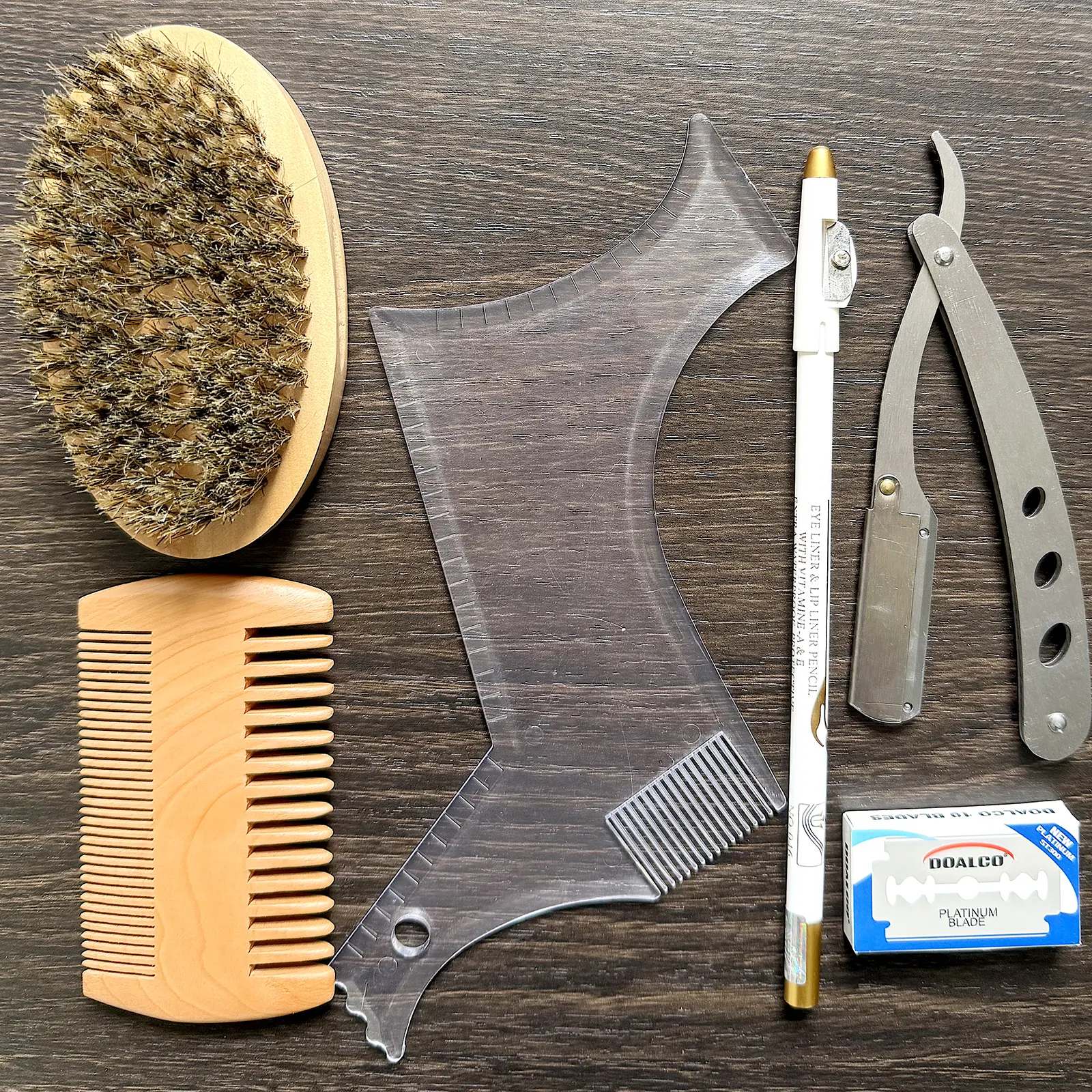 6-Piece Beard Grooming Kit with Stainless Steel Razor & Boar Bristle Beard Brush for Conditioning & Clean Edges - Barber Supplies for Men, Father's Day Gifts, Gifts For Boyfriend, Birthday Gifts For Him