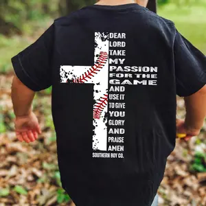 Youth & Adult Faith Baseball Cross, Christian Sports Prayer Graphic with Scripture Quote, Inspirational Game Day Gift, Southern boy Clothes, Youth Boy Clothes, 100% Cotton, Trending Shirt, Casual, Holiday shirt Gift for Son and Girl, Perfect Gift