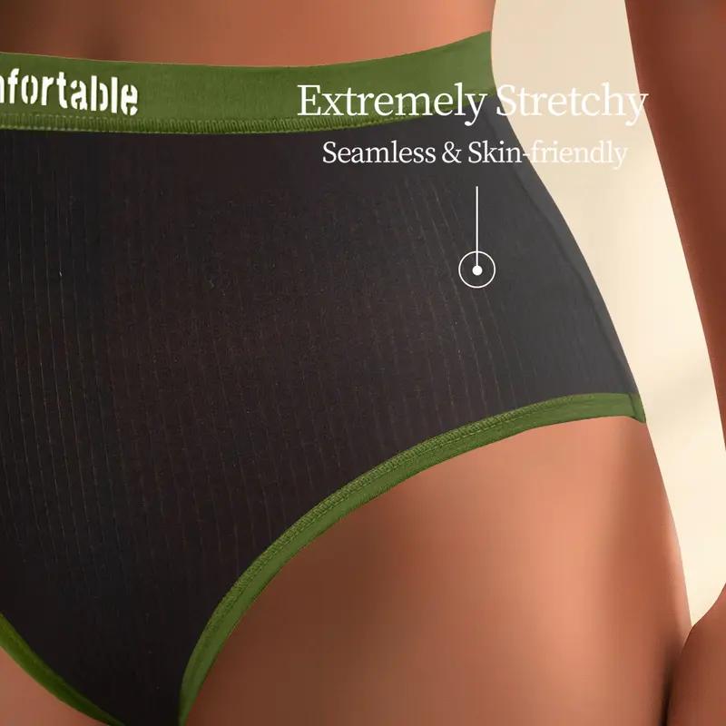 5PCS QUASTI Women's Soft Cotton Briefs High Waist Briefs Breathable and Fit Slim Waist Contrasting Colors Simple and Exquisite