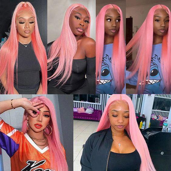 BGMgirl Hair Light Pink Straight 6*4 Wear Go 180% Density Pre Plucked Pre Cut Lace Closure Wig Glueless Colored Human Hair Wig TikTokShopBlackFriday