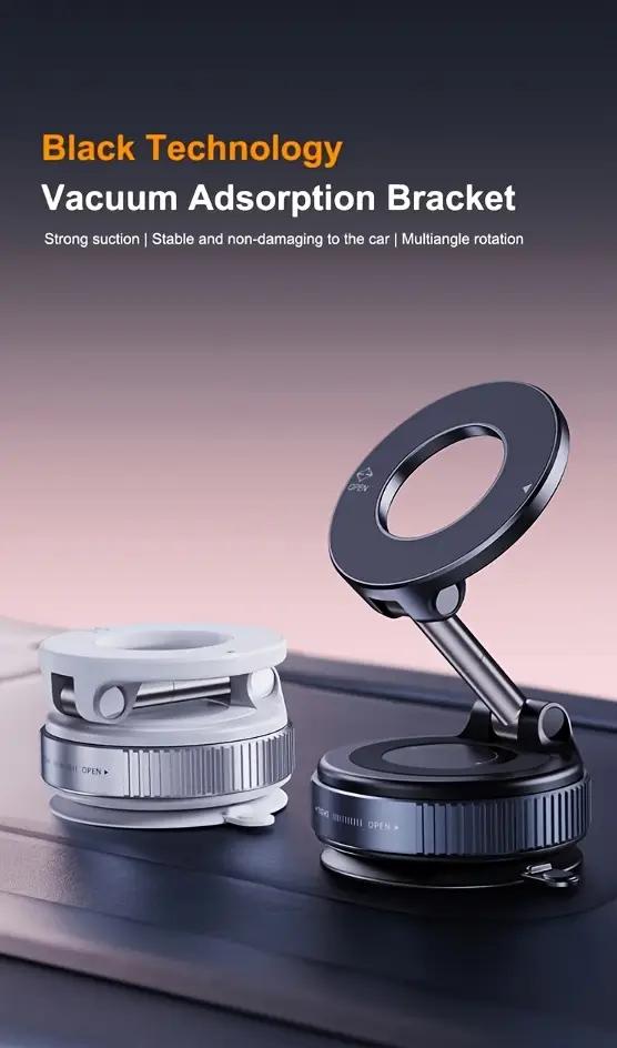 Magnetic Car Phone Holder - 360° Rotation & Folding, Equipped with Vacuum Suction Cup, Suitable for Car, Gym, Office & Driving Use Foldable Smartphone