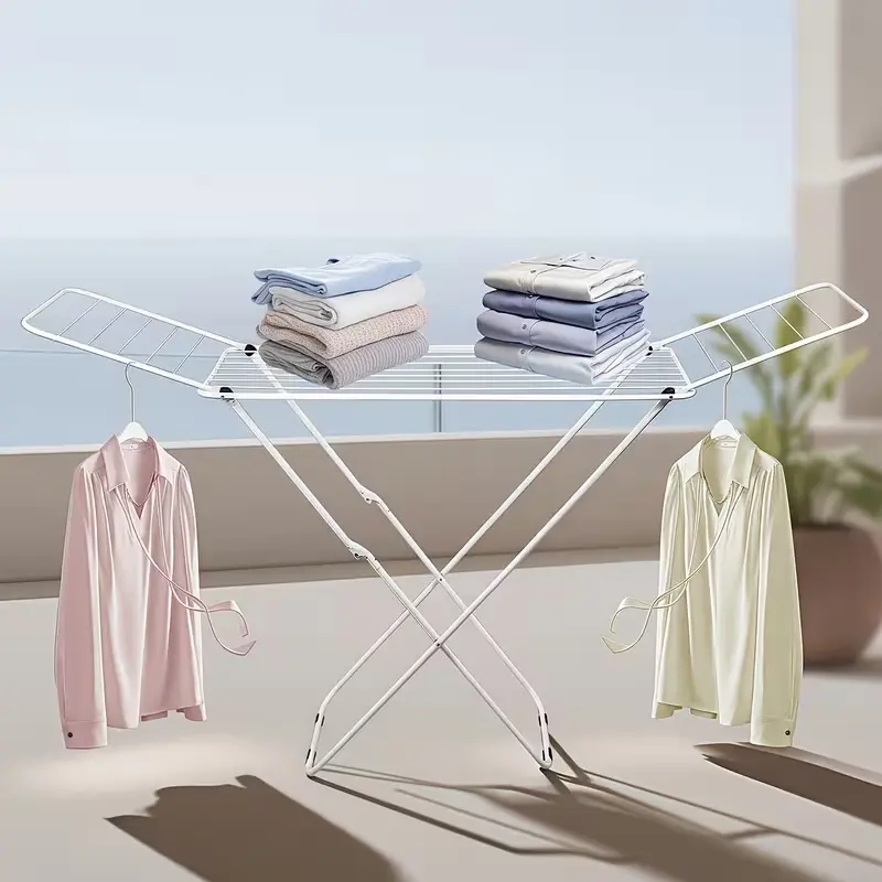 Heavy-Duty Foldable Laundry Drying Rack Portable Shoes Clothes Rack For Indoor Outdoor Use Space-Saving Design Easy To Fold Gullwing Design Sturdy Metal 50lb Capacity White Drying Racks