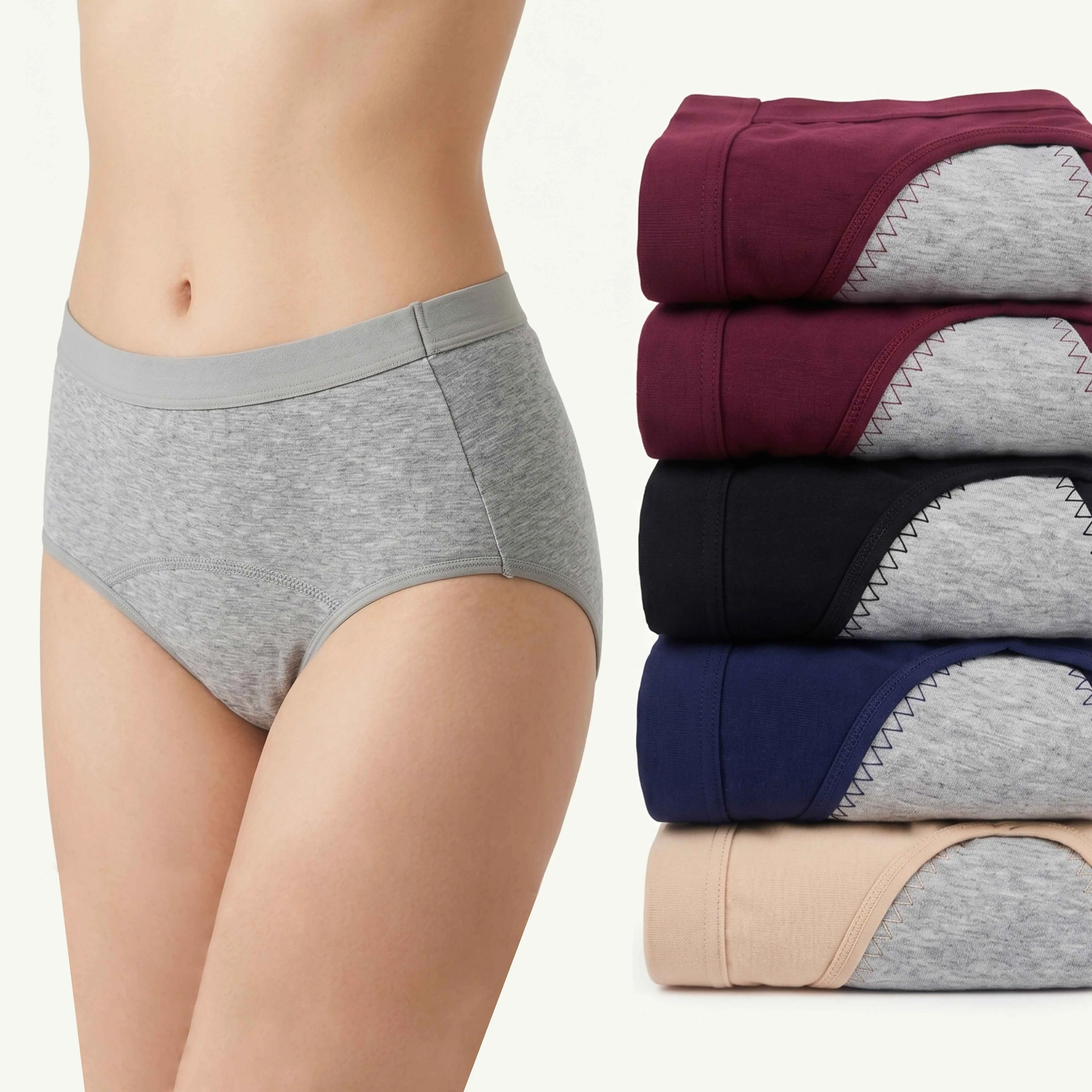 Women's High Waisted Reusable Period Underwear 5-Pack - 95% Cotton & 5% Spandex Fabric, Stretchy Elastic, Fits Well, Stretch That Stays, Breathable Seamless Wireless Panties for Heavy Flow, Ladies, 95% Cotton And 5% Spandex Period Panties campingessential