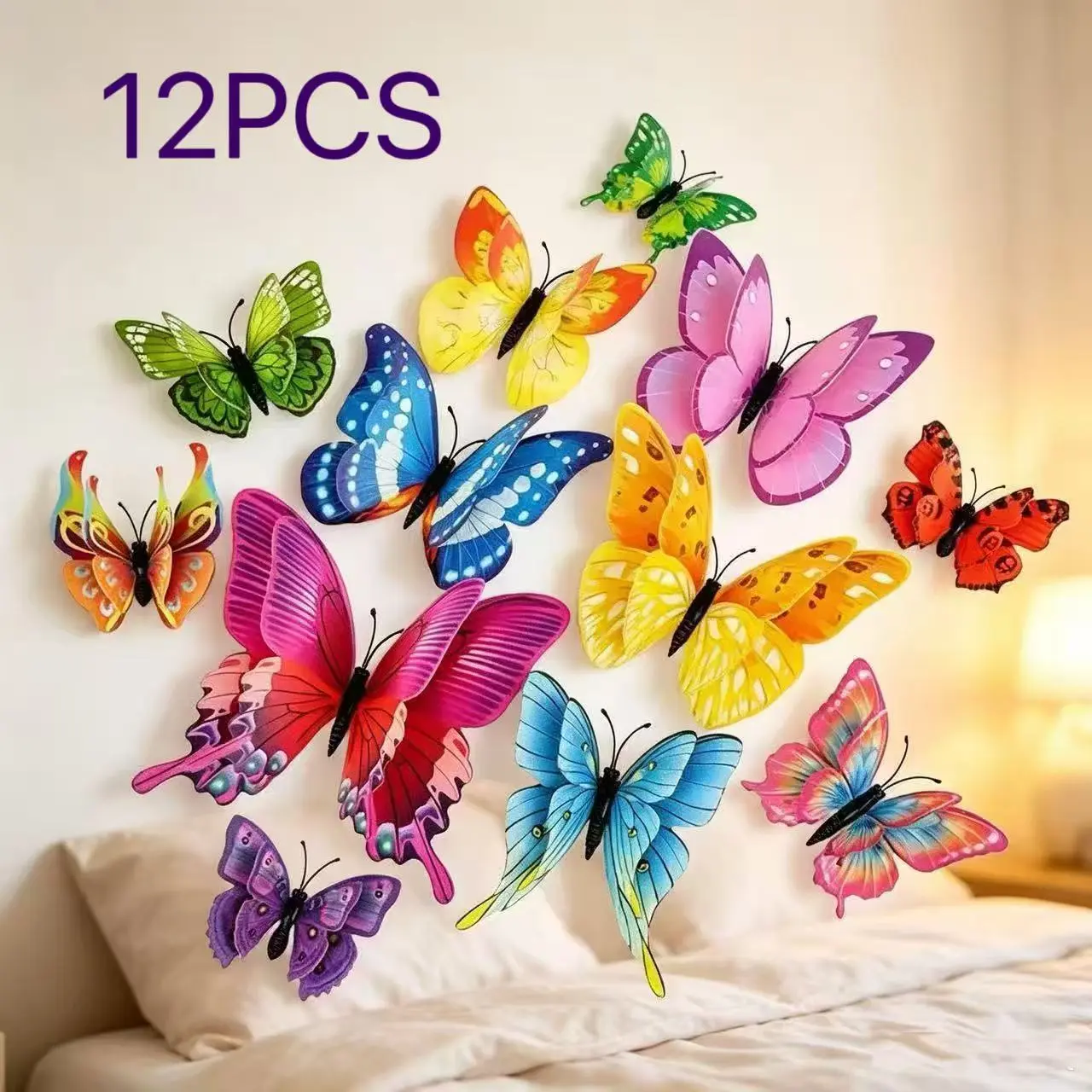 3D Butterfly Wall Decoration – Magnetic Butterfly Stickers | 12 colorful designs, 12 styles, double-layer butterfly decor for classroom decoration and storage cabinets/refrigerators, reusable, waterproof