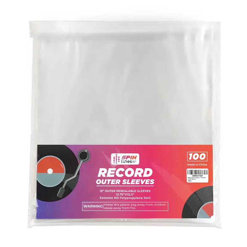 SpinTunes 12-Inch Vinyl Record Outer Sleeves - Transparent Plastic LP Covers for Collectors, 100 Pieces with Protection & Transparent Protection